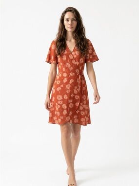 Monteau los angeles  Women's Rust Floral semi Wrap Dress